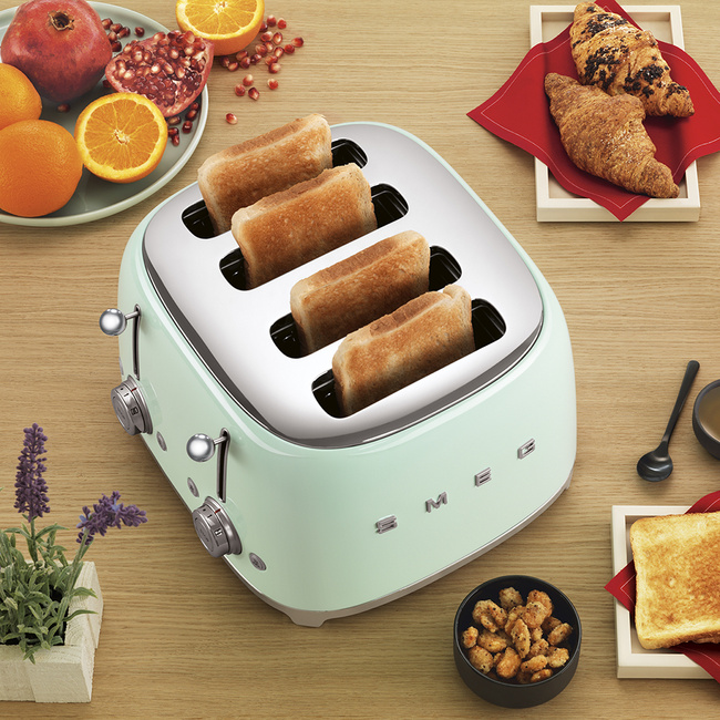 Smeg - Toster, Cztery Kromki, Czerwony Tsf03rdeu 50's Style