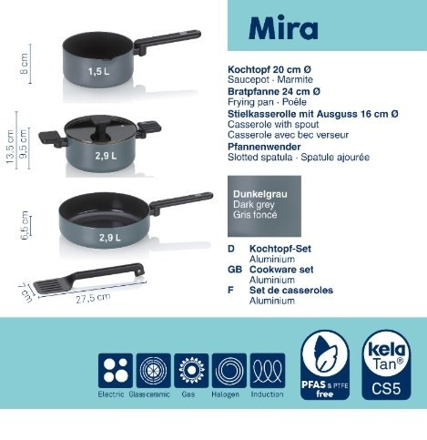 Zestaw 3 Garnków 5el. Ciemny Szary Mira - Kela