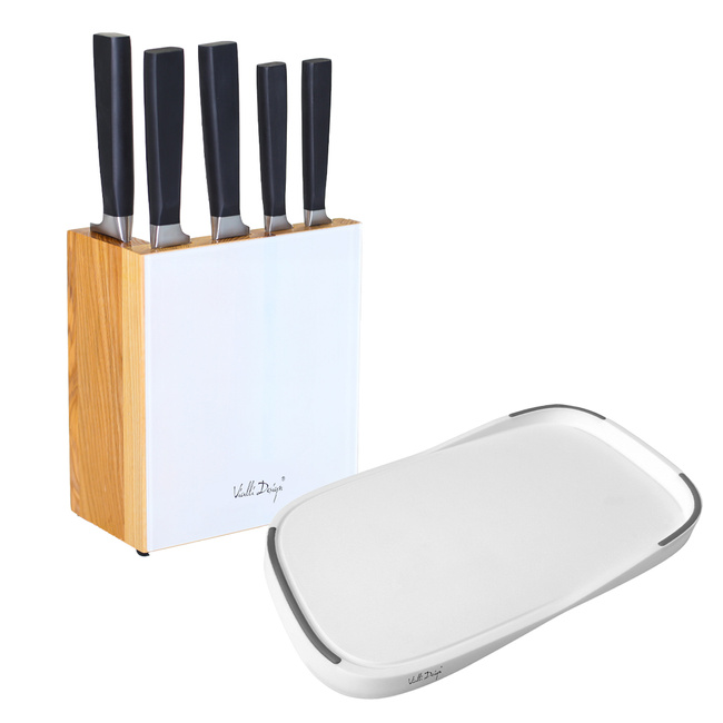 Zestaw 5 noży w bloku Fino z deską Livio biały 0466