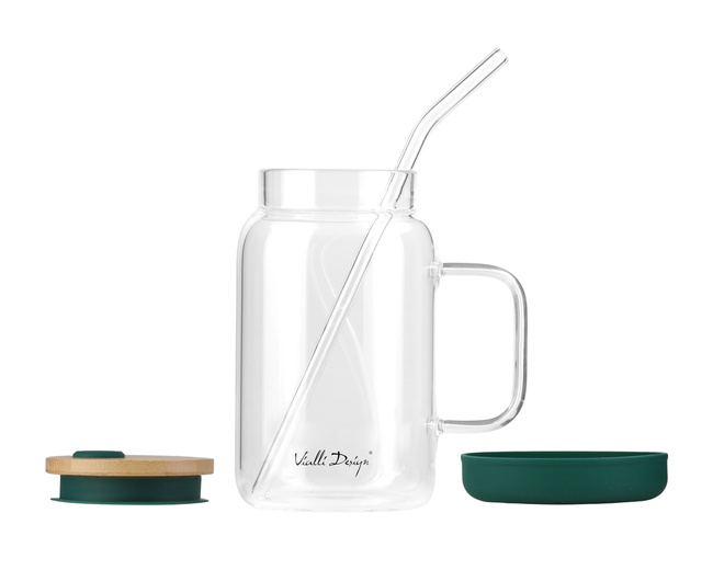 Słoik ze słomką 600 ml Zielony Fuori 29828 - Vialli Design