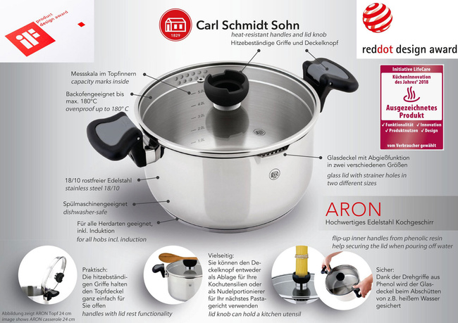 Rondelek stalowy z pokrywą 16 cm 1 l Aron - Carl Schmidt Sohn