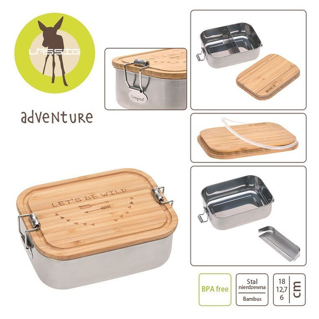 Lunchbox ze stali nierdzewnej z bambusową pokrywką Adventure - Lassig