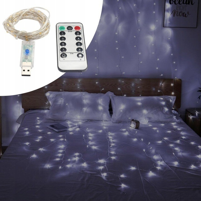 Extralink Kurtyna świetlna LED 3x3m 300x zimne światło USB 5V lampki choinkowe świąteczne girlanda