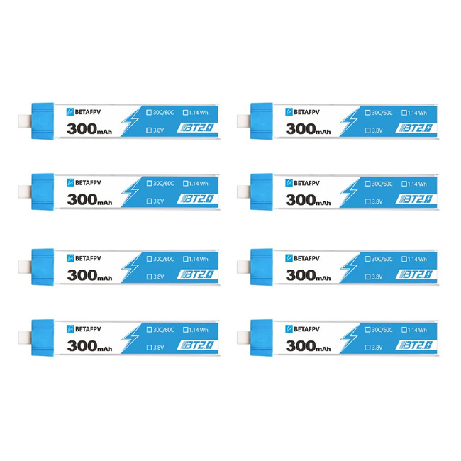 Betafpv Bt2.0 300mAh 8-pack | Zestaw baterii do dronów 1S | 3.8V, 300mAh