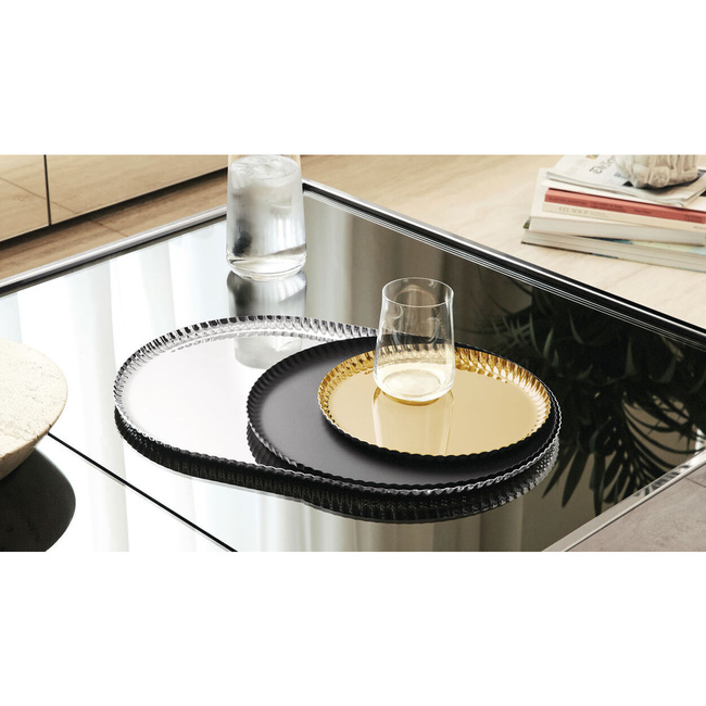 Okrągła taca ze stali kolorowej 23 cm czarna Pleats - Alessi