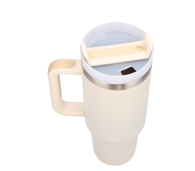 EXTRALINK Black Forest kubek termiczny 1200ml z uchwytem i słomką beżowy