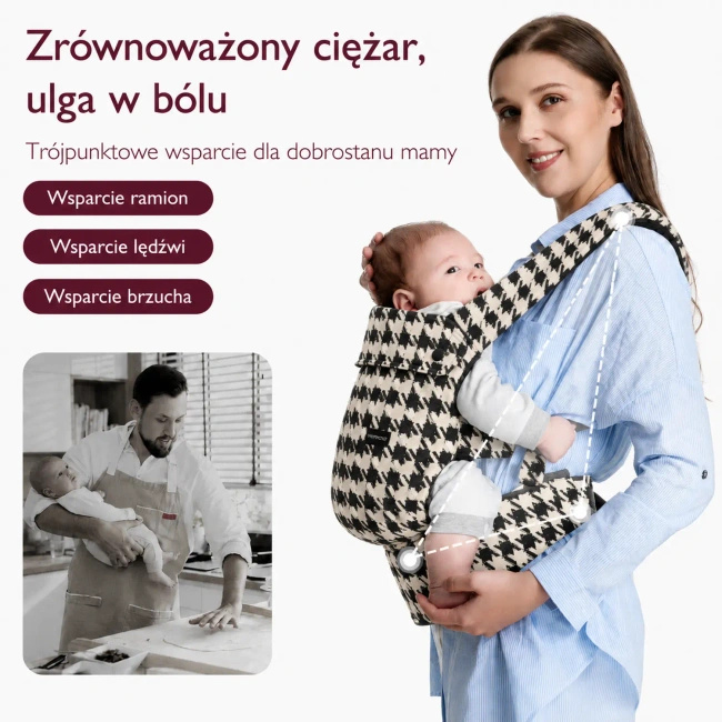 Nosidełko dla dzieci Momcozy BC001, trzy pozycje noszenia, wzór krata