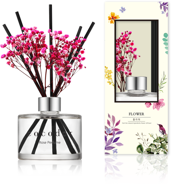 Dyfuzor zapachowy z patyczkami i prawdziwymi kwiatami 120 ml Rose Perfume - Cocodor
