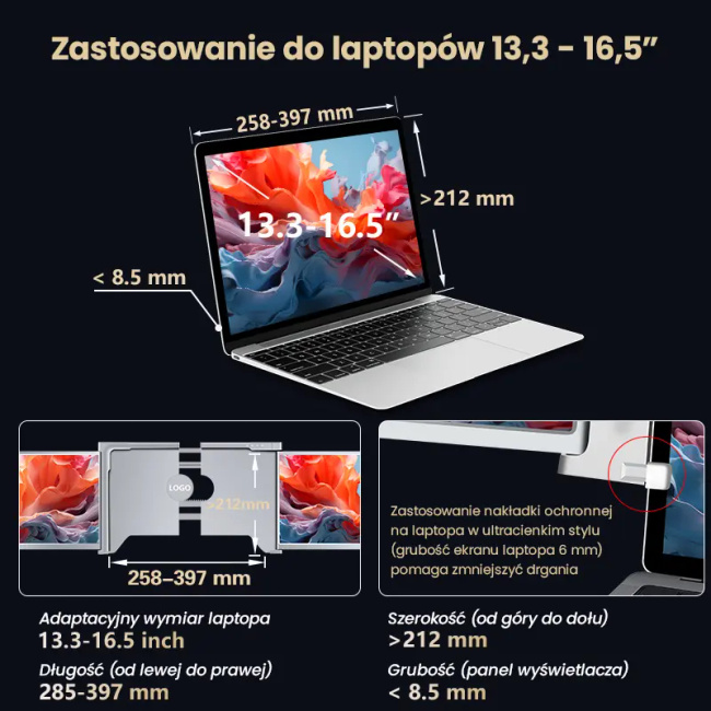 Extralink Smart Life S350 13.3" | Przenośne Monitory Do Laptopa | 2 Monitory, Ips, 1920x1200