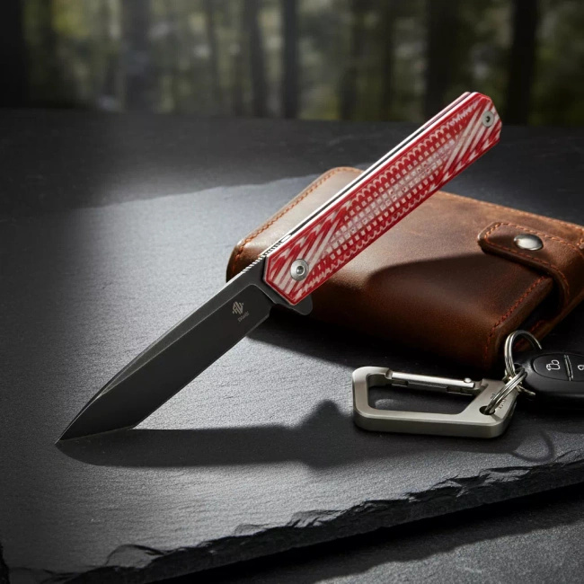 Nóż składany Womsi Wolf Tanto, laminat S90V i 420, ostrze 8 cm, rękojeść G10 czerwono-biała