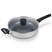 Patelnia głęboka Brabantia Indu+ 28 cm z pokrywką, jasnoszara