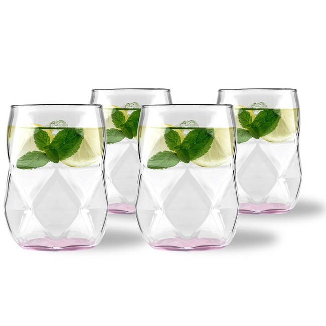 Szklanki Vialli Design Geo Fondo Pink 32163 z różowym dnem, 4 x 450 ml