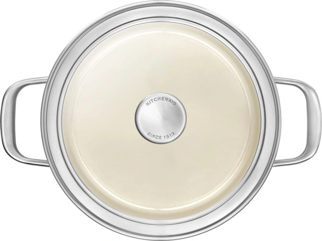 Garnek KitchenAid Steel Core Enamel z pokrywką 20 cm 3,7 l Almond Cream