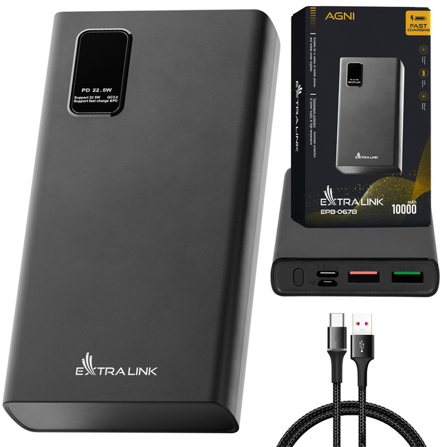 EXTRALINK Powerbank EPB-067B 10000mAh Czarny USB-C Fast Charging ładowarka mobilna