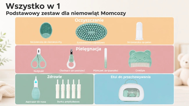Zestaw do pielęgnacji niemowlęcia Momcozy All-in-1 Core Baby Kit CK17, zielony