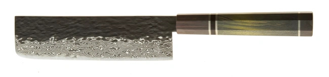 Nóż nakiri Dan Woo Custom 18 cm, stal damasceńska z rdzeniem T10, 61 HRC