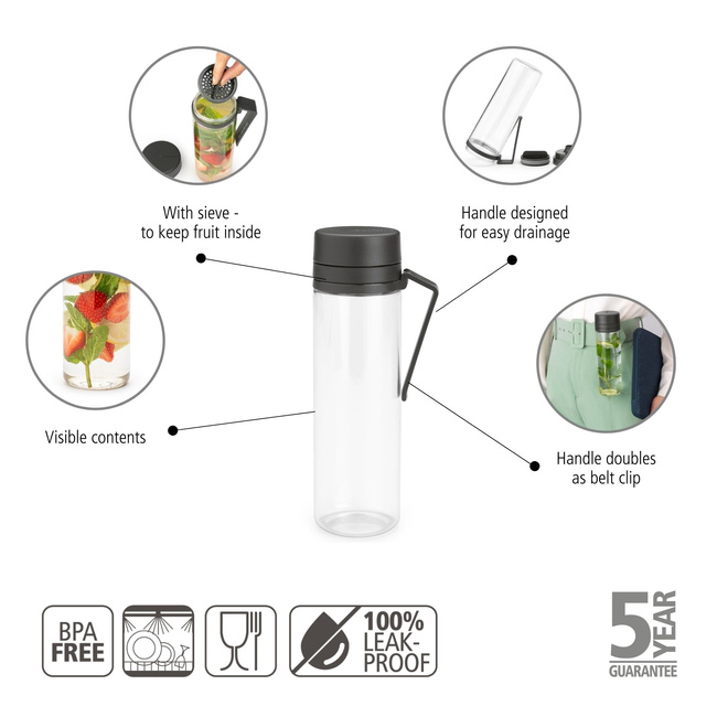 Butelki na wodę 0,5L Dark Grey - Brabantia