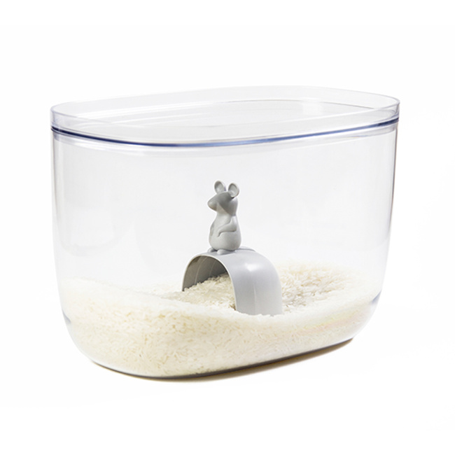 Pojemnik na ryż Qualy Lucky Mouse z miarką, szara myszka