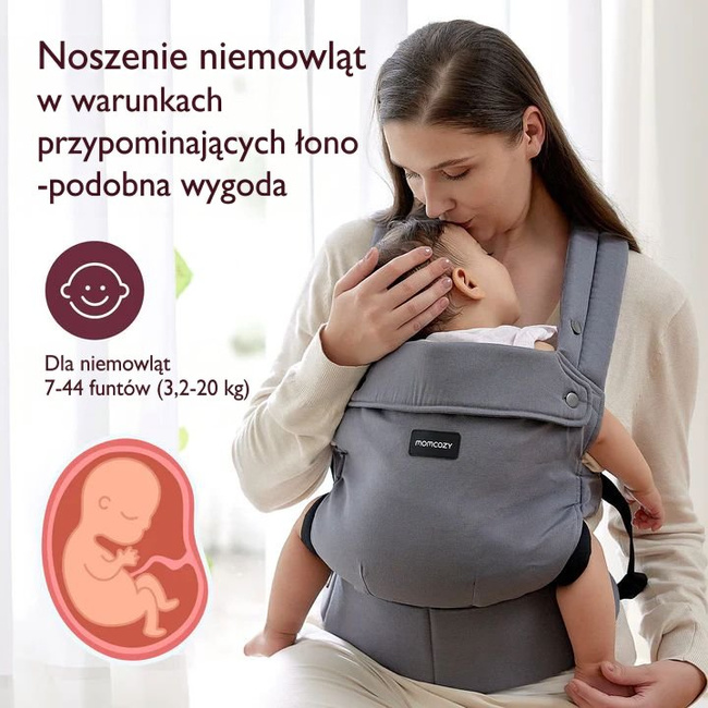 Nosidełko Momcozy BC001 PureHug z szelkami X, szare, przewiewne