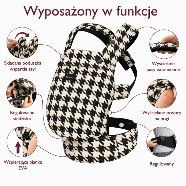 Nosidełko dla dzieci Momcozy BC001, trzy pozycje noszenia, wzór krata