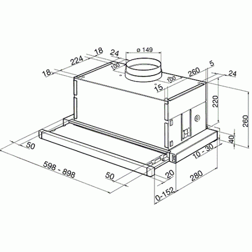 LINEA Okap podszafkowy teleskopowy 60 cm 610 m³/h LED 3 prędkości