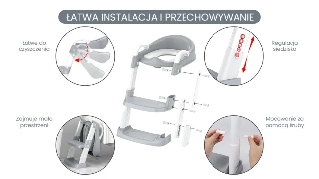 Extralink Kids | Nakładka na sedes ze stopniem | szara, do nauki WC, dla dzieci, drabinka do deski, na toaletę