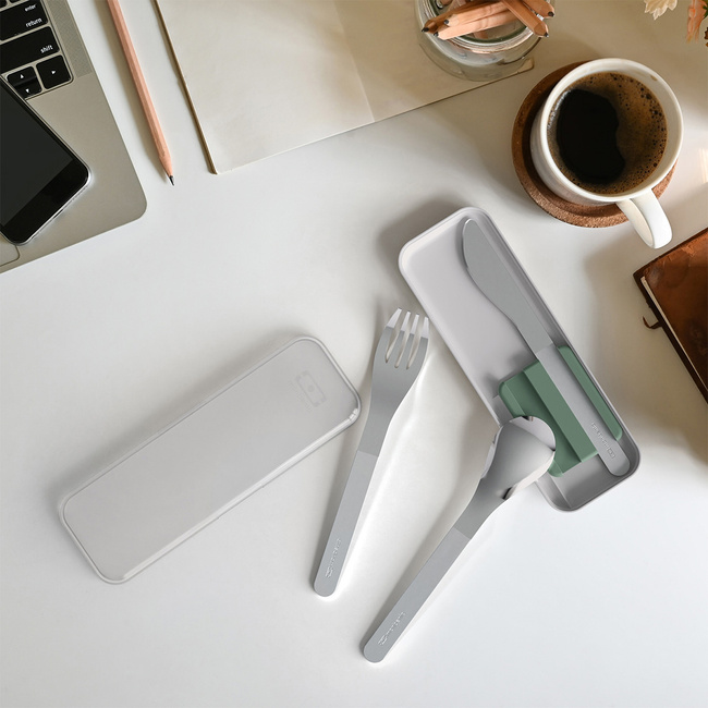 Monbento Slim Box Sztućce Na Wynos W Etui Green Natural