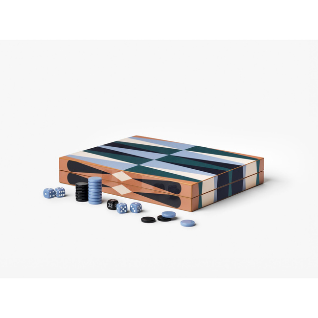 Backgammon Printworks lakierowany, duża drewniana plansza, akrylowe pionki