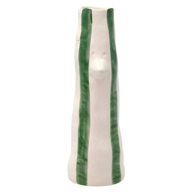 Wazon z kamionki Villa Collection Styles z dziobkiem, 34 cm, zielone paski