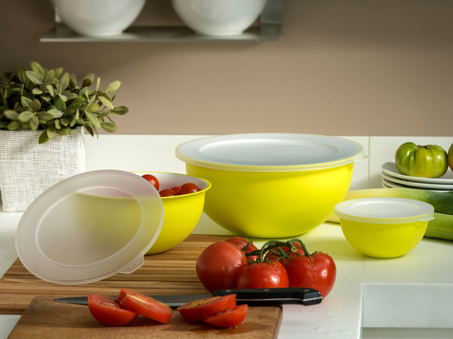 Zestaw 3 Żółtych Misek Z Przykrywkami