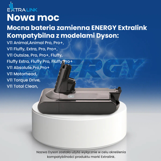 Extralink | Bateria, Akumulator do Odkurzacza, Zamiennik dla Dyson V11 | (Screw Type) 25.2V 3000mAh