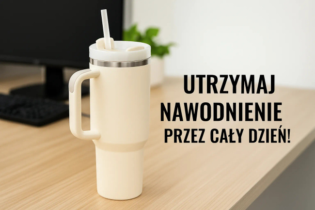 EXTRALINK Black Forest kubek termiczny 1200ml z uchwytem i słomką beżowy
