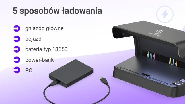 Detektor banknotów i dokumentów Extralink LockStar N-116, UV LED, USB-C