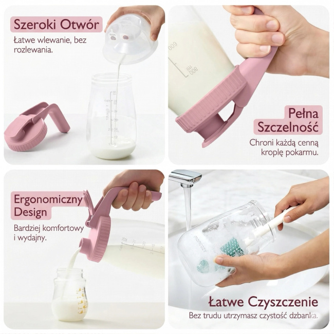 Momcozy GP01 Pojemnik do przechowywania mleka matki 950ml szkło borokrzemowe szczelny różowy