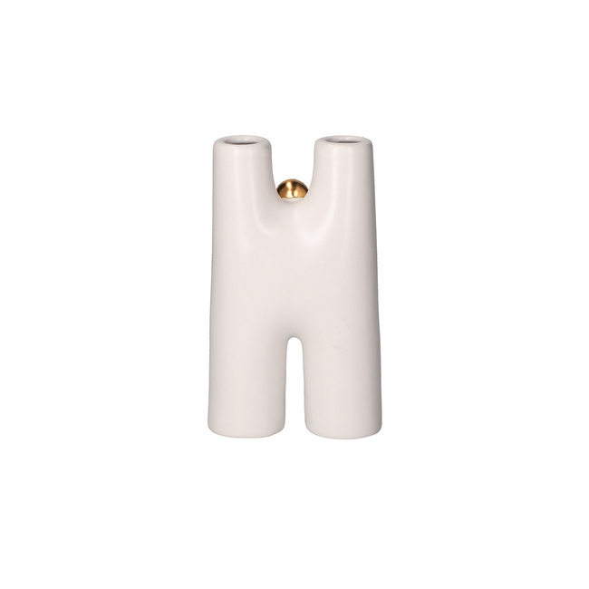 Wazon ceramiczny litera H Rituali Domestici Glinfluencer, biało-złoty, 16 cm