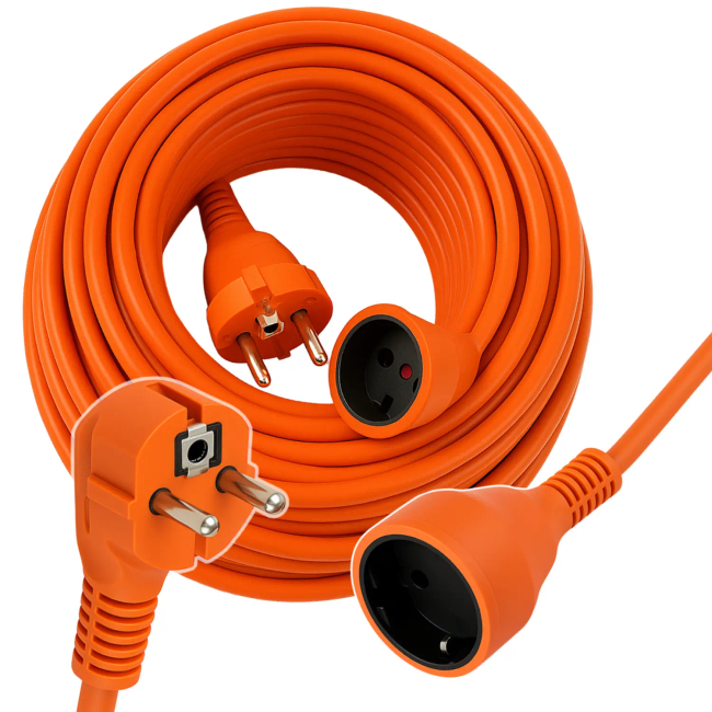 Extralink Powerlink | Przedłużacz zasilający sieciowy | 50m, Pomarańczowy, Bez uziemienia, 2 x 1,5mm2