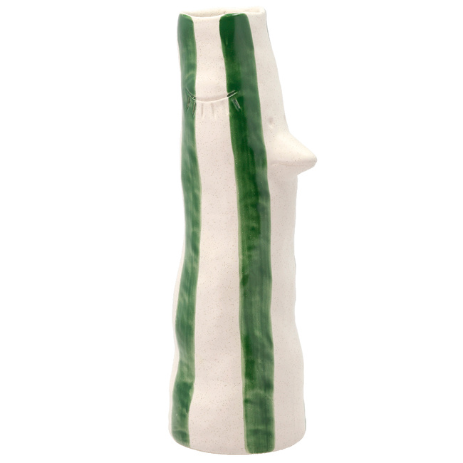 Wazon z kamionki Villa Collection Styles z dziobkiem, 34 cm, zielone paski