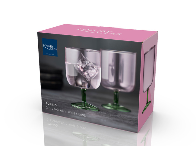 Kieliszki do wina Lyngby Glas Torino 300 ml, różowy i zielony, 2 sztuki