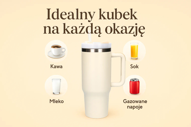 EXTRALINK Black Forest kubek termiczny 1200ml z uchwytem i słomką beżowy
