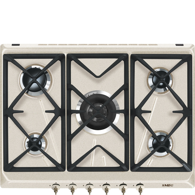 Smeg - Płyta Gazowa, 70 Cm, Coloniale Coloniale SrV876Avogh2 Jasny Brąz (Pokrętła W Kolorze Mosiężnym).