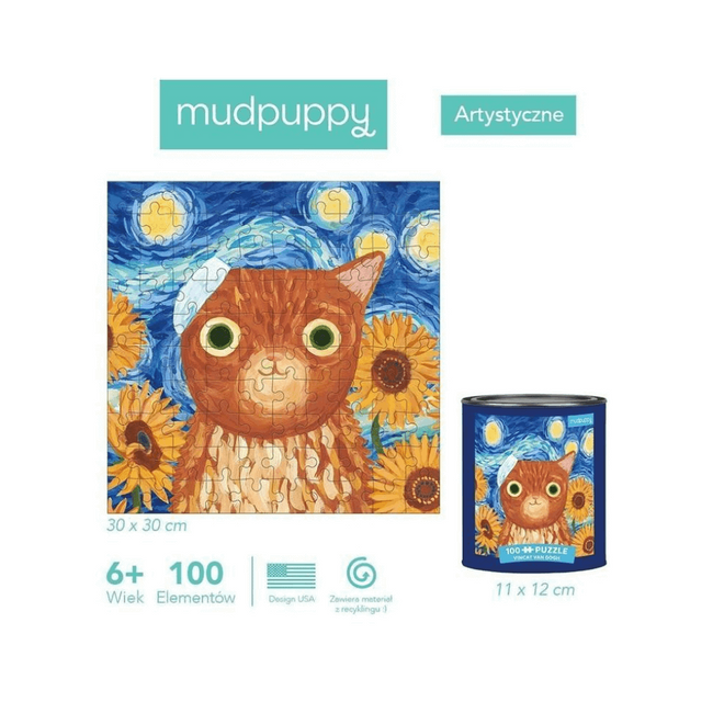 Mudpuppy Puzzle w puszce Kotoartyści Vincat Van Gogh 100 elementów 6+