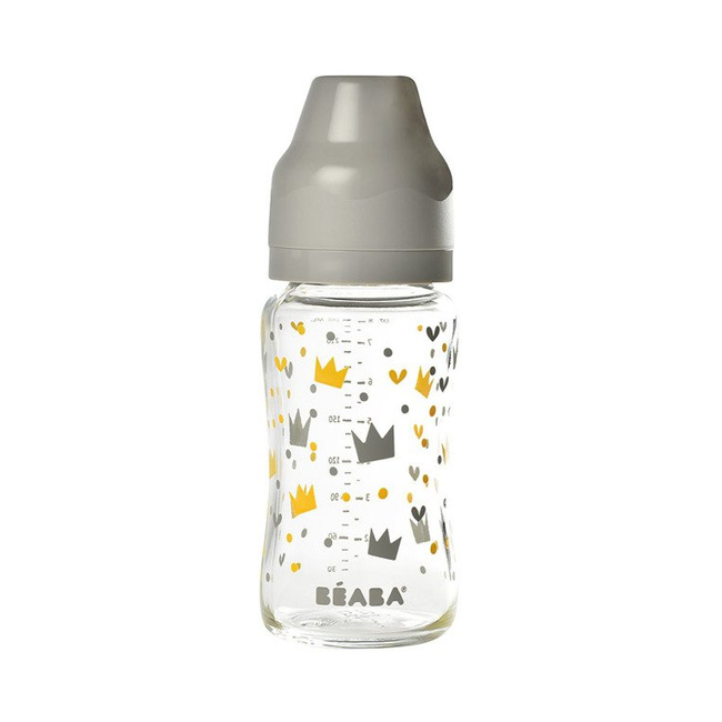 Beaba Butelka szklana szerokootworowa 240 ml Yellow / Grey Crown