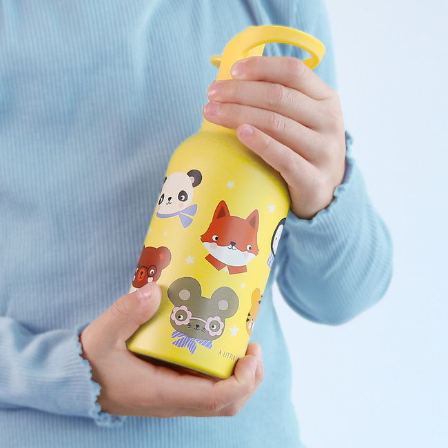 Butelka termiczna dla dzieci A Little Lovely Company Animal Friends 350 ml, żółta