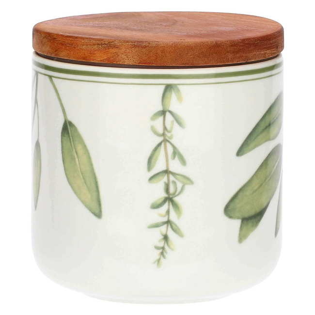 Pojemnik na cukier porcelana 1 litr Coltivia biały drewniana pokrywka La Porcellana Bianca