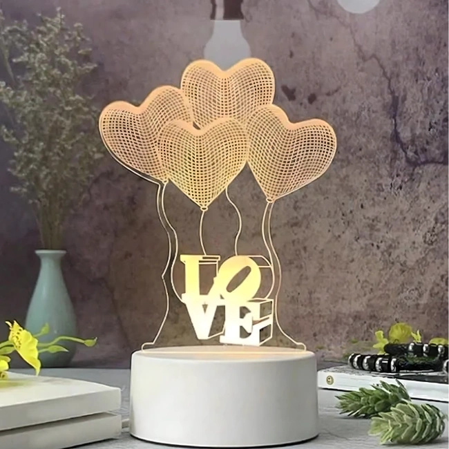 Extralink Home | Lampka nocna cztery serca 3D | iluzja optyczna do sypialni USB