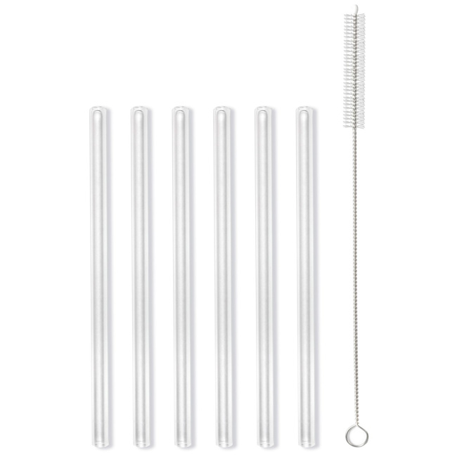 Słomki Szklane Transparent 15cm Zestaw 6 Sztuk Ze Szczoteczką 26582 - Vialli Design