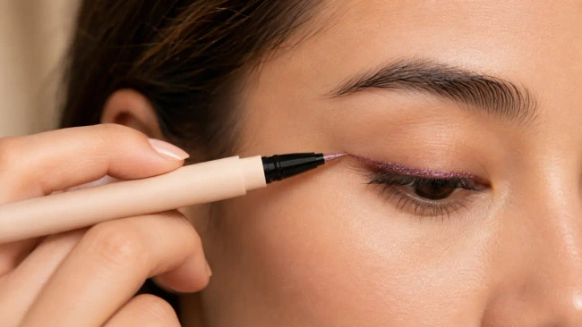 Eyeliner w płynie Lovro Shimmer Eyeliner 02 Wine, kolor wina z drobinkami