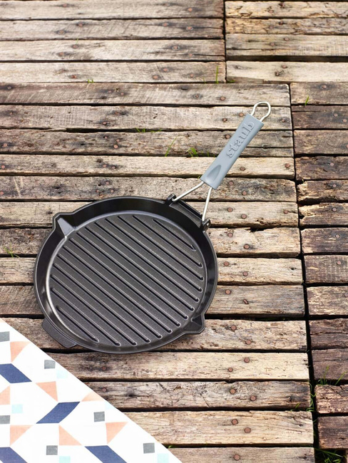 Okrągła patelnia żeliwna grillowa 27 cm, czarny - Staub