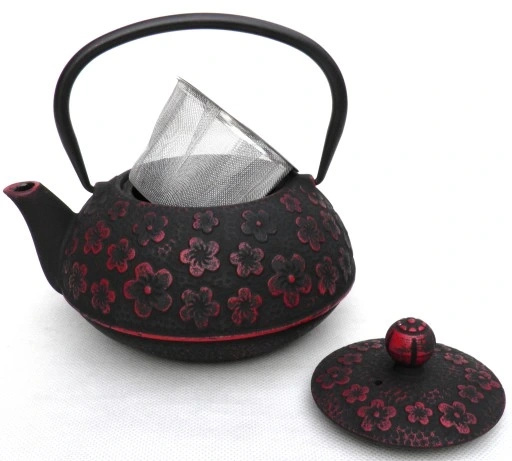 Dzbanek do herbaty żeliwny 0,9l kwiat czarno-czerwony - Zest for Life