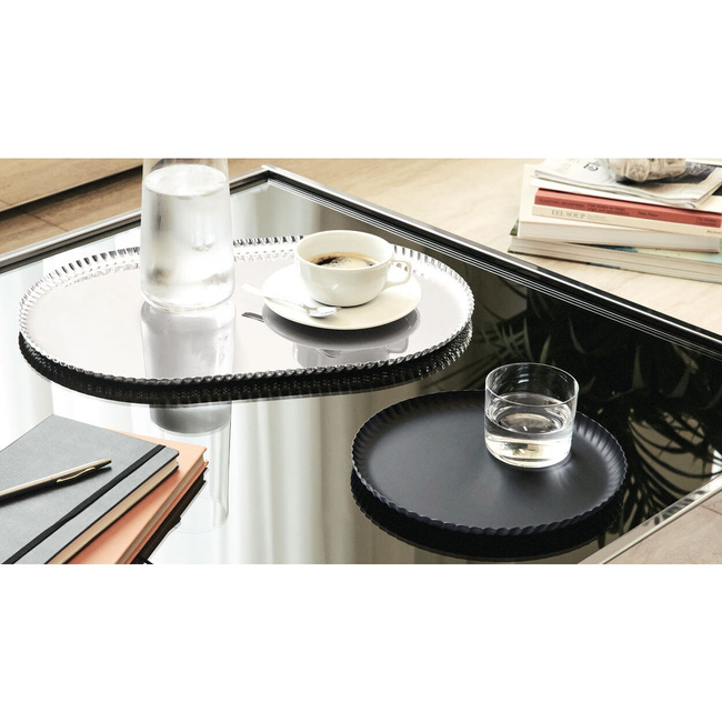 Okrągła taca ze stali kolorowej 23 cm czarna Pleats - Alessi